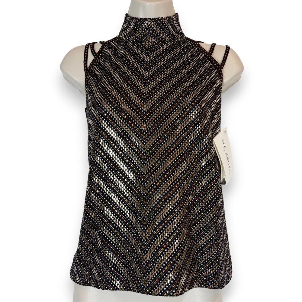 St John Top Vintage Wool Sparkle Brown Gold Party Retro Disco Small READ - Picture 12 of 12